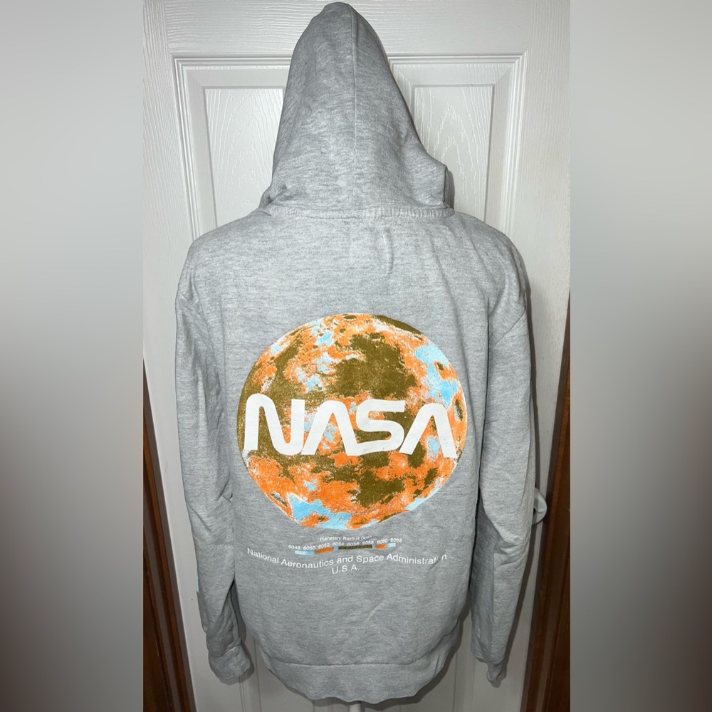 NASA Hoodie Sweatshirt Pullover Grey/Orange Light Unisex Men’s S (Women’s M)